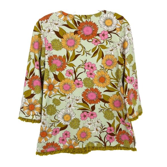 Spartina 449 Green Floral Tunic Top Fringe Trim Bold Print Cotton Size Small - Picture 2 of 7